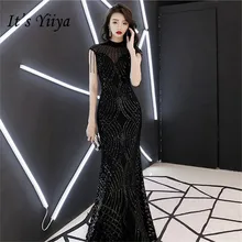 It's Yiya вечернее платье с круглым вырезом без рукавов с кисточками женские вечерние платья черного цвета с блестками длиной до пола Robe De Soiree E790