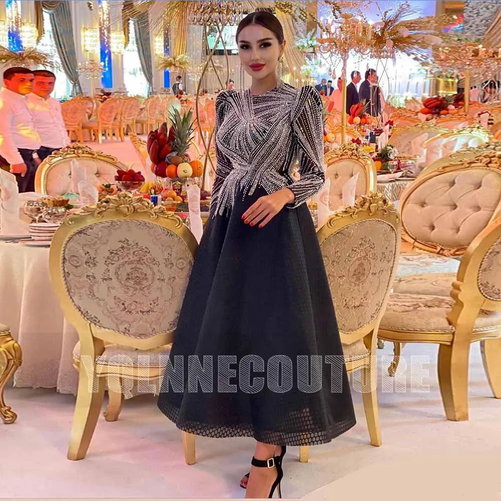 YQLNNE Klassische Arabisch Schwarz Langarm Perlen Abendkleider Formale  Partei Frauen Ballkleid Knöchel Länge|Evening Dresses| - AliExpress