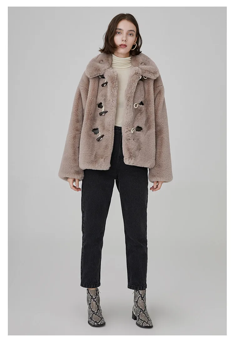 Ropa mujer invierno Для женщин Зимняя Теплая обувь на платформе из искусственного кроличьего меха; короткий плюшевый пиджак женские, повседневные, свободные искусственный мех в меховой верхней одежде