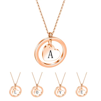 Tiny Heart Letter Pendant Necklace For Women Dainty Rose Gold Color A-Z Letter Stainless Steel Necklace Jewelry Gift 34