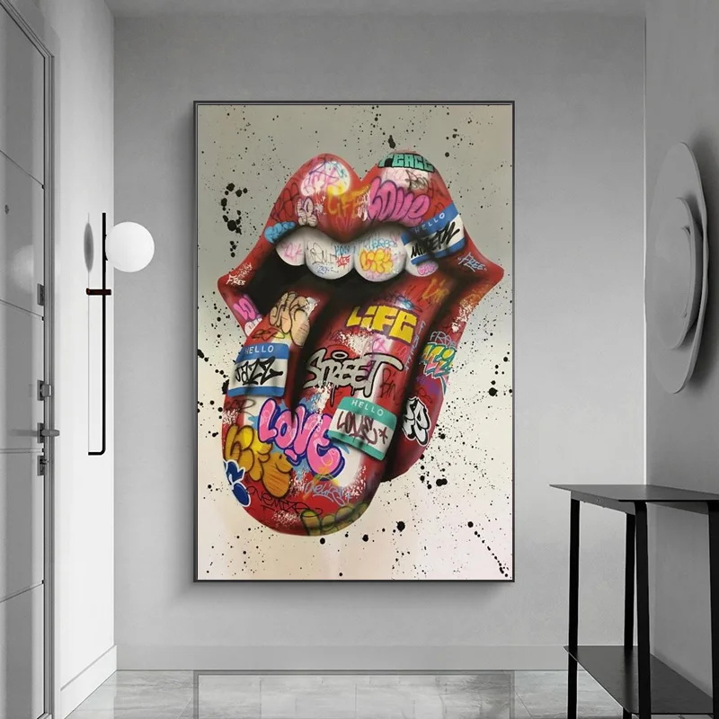 

Canvas Painting Abstract Graffiti Lip Tongue Street Art Prints Wall on Modern Decor Printed Funny Poster Picture for Living Room