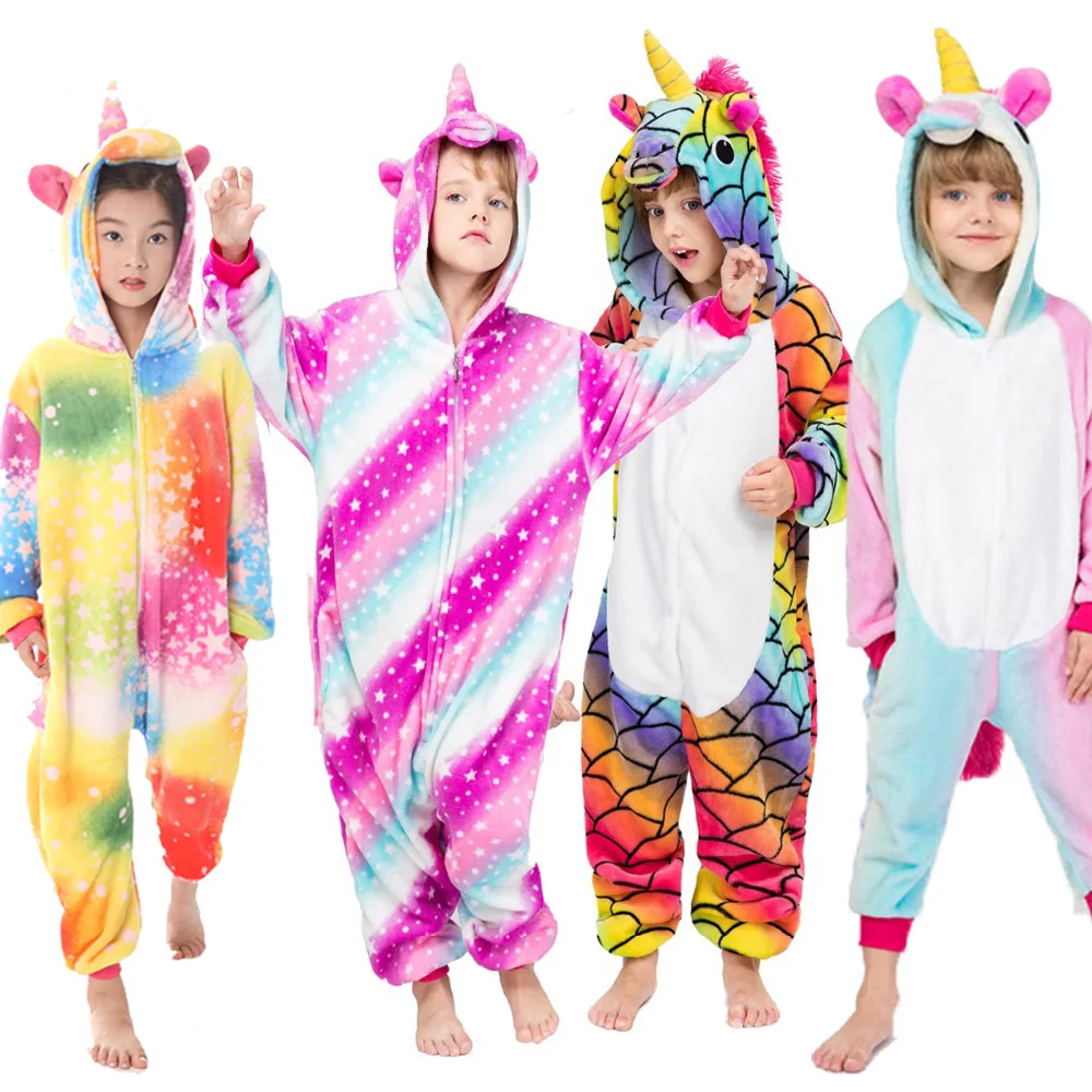 Зимний комбинезон с животными; детская пижама с единорогом; одежда для сна для детей; Пижама для маленьких девочек; одежда для сна для мальчиков; комбинезоны