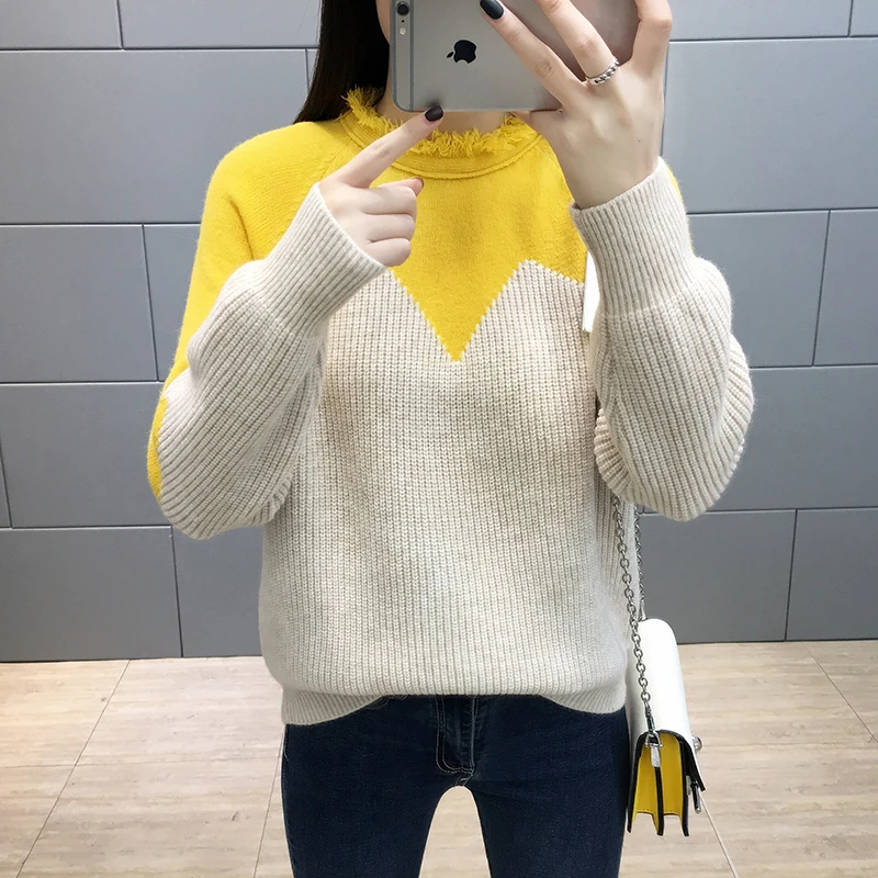 9077 film hot style color matching loose tassel collar sweater 56- row 13 2 shelves on the second floor