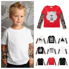 Футболки с татуировкой для маленьких мальчиков футболка для девочек детские топы, футболка с длинным рукавом для мальчиков, модная детская одежда с принтом для детей возрастом от 1 года до 7 лет, Лидер продаж