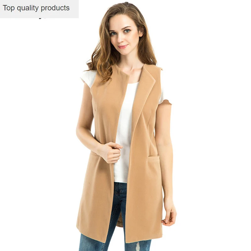 

Women Coat Casual Sleeveless Vest Jacket Plus Size Autumn Spring Wool Blend Vest Lady Office Wear Long Waistcoat Brazil LH803