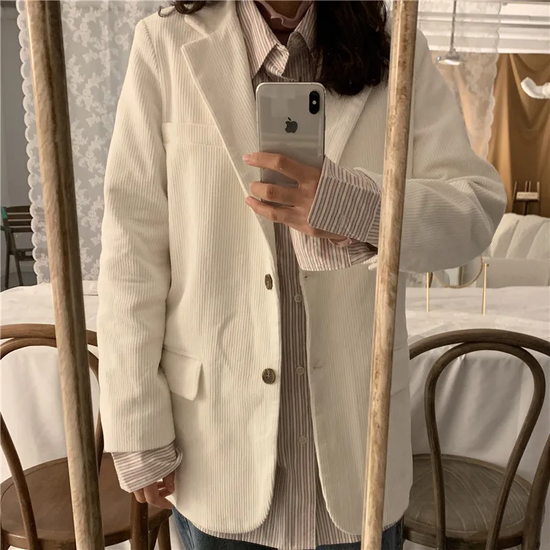 

Autumn And Winter WOMEN'S Dress 2019 Spring New Style Corduroy Retro Small Suit Women's White Casual Coat
