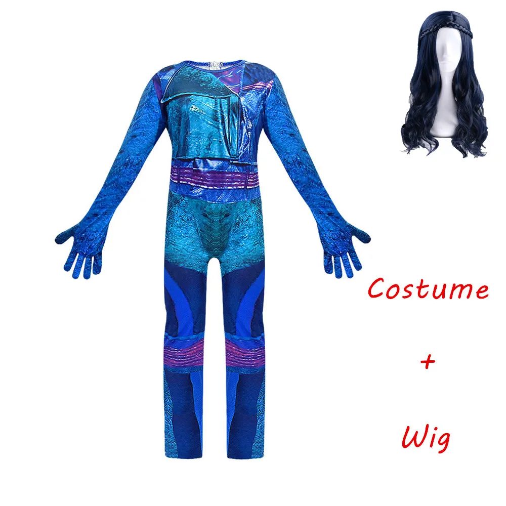 evie costume-A-Wig Модный костюм для косплея «Потомки 3», костюм Evie для девочек, костюм для Хэллоуина карнавальный костюм, Детский костюм, Комбинезоны - Цвет: evie costume-A-Wig