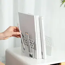 2pcs Creative Metal Bookends Support Desktop Organizer Stand with Pen Holder