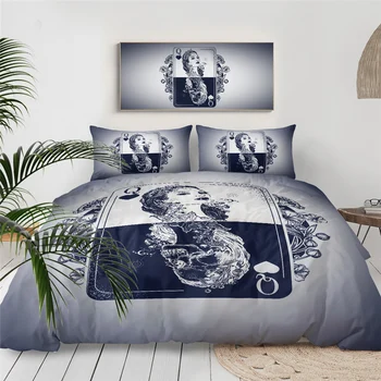 BeddingOutlet Floral Skull Bedding Set King Duvet Cover 3pcs Sugar Skull Gothic Bedlinen Flowers Black White Euro Bed Cover Set 6