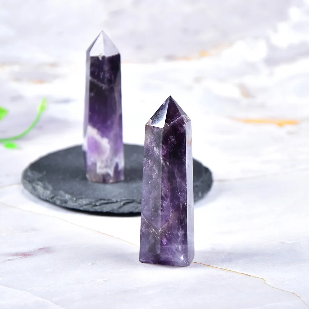 1PC Natural Crystal Fantasy Amethyst Hexagonal Column Point Mineral Ornament Magic Repair Home Decoration Decoration