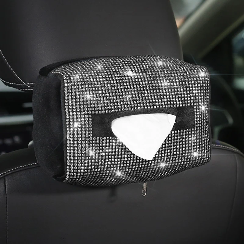 Details about   Crown Crystal Car Tissue Box Holder Seat Back Headrest Hanging Tissue Paper Case