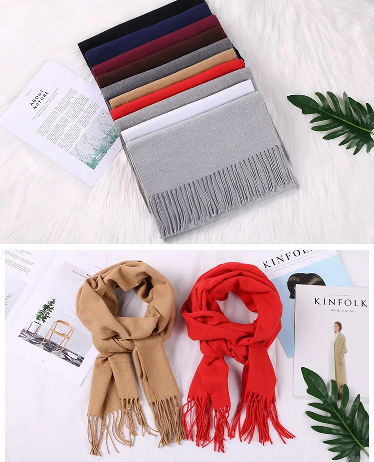 Мужской шарф, Одноцветный шарф из искусственного кашемира, Женский брендовый шарф, красный серый шарф для мужчин, зимний палантин, хлопковые шарфы Bufandas