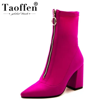 

Taoffen 2020 Woman Fashion Stretch Boots Sexy Office Ladies Party Pointed Toe Ankle Boots High Heels Shoes Women Size 34-43
