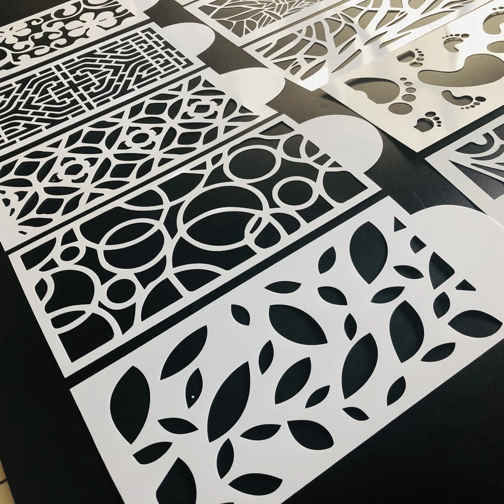 10pc Slimline Stencils Painting Templates for Scrapbook Cake Tile Furniture Wall Floor Decor Craft Draw Tracing Stencils