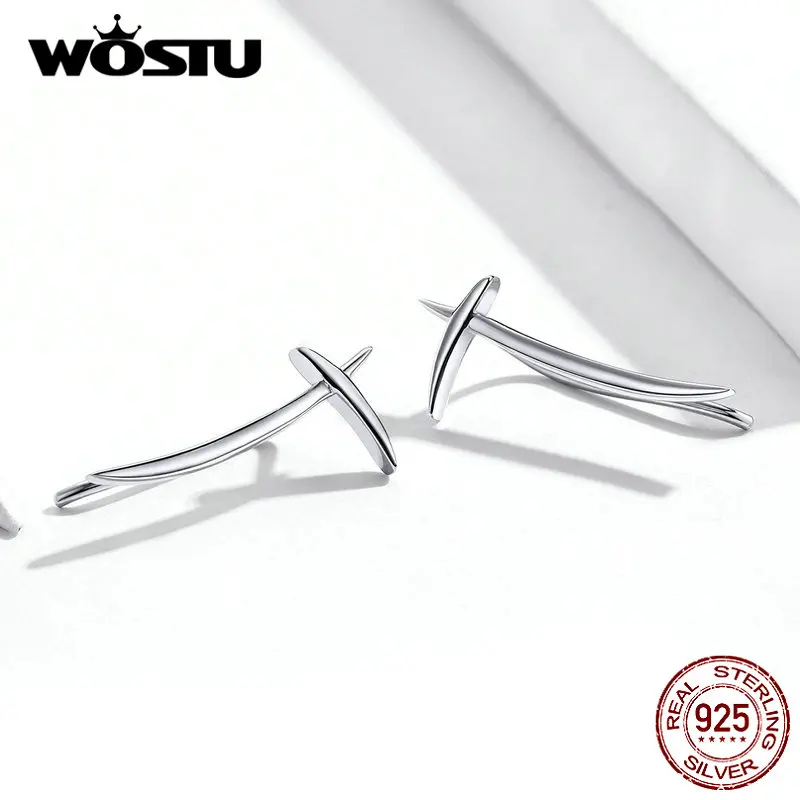 WOSTU подлинные 925 пробы серебряные Простые и уникальные геометрические серьги со стильным серебром для женщин модные ювелирные изделия CQE725