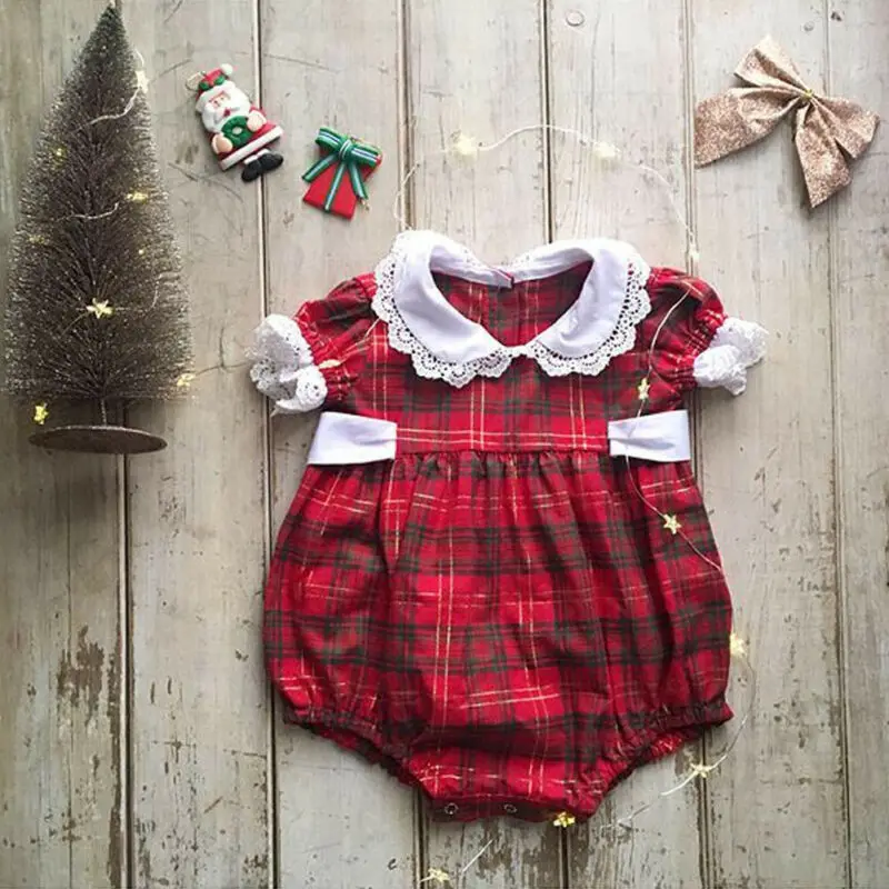 Xmas Совместные детские для маленьких девочек большой/Little Sister ползунки в клеточку рождественское платье для детей