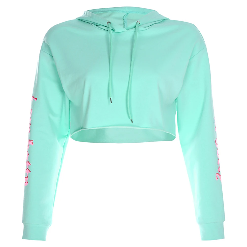 

Spring Autumn Women's sweater Pullover Patchwork Letter Hooded sweater Ladies Fashion Cotton Long Sleeve Crop Top