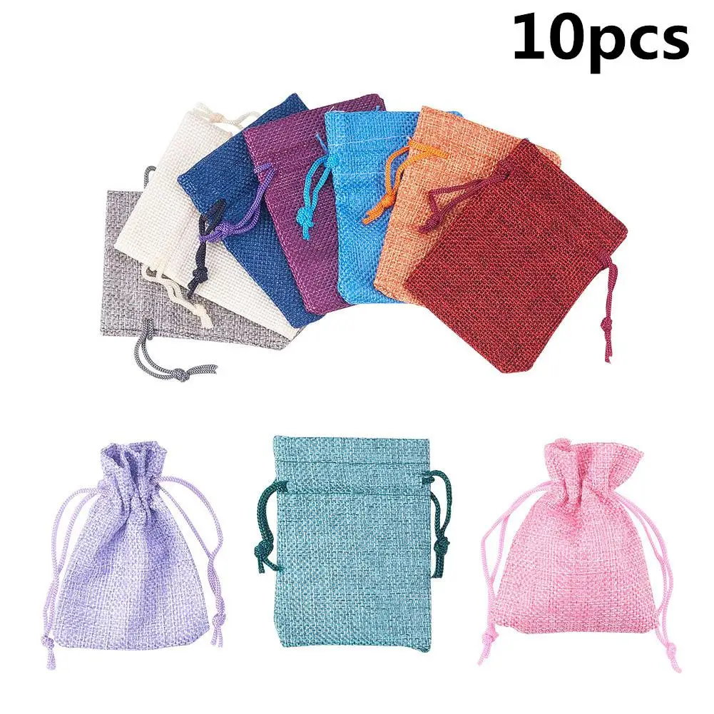 

AsyPets 10Pcs 7x9cm Linen Drawstring Storage Bags for Diwali Candy Mix Color