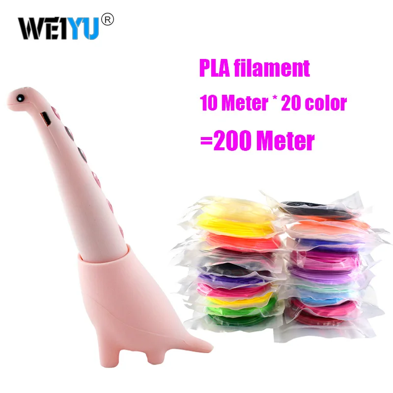 RP700A weiyu 3D Ручка для детей динозавр стебель игрушки 3D печать Ручка принтер Рисунок Живопись Художественный набор с 2 скоростями безопасный режим сна - Цвет: Pink and 200m