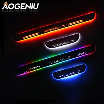 

LED Door Sill Scuff Plate Compatible For Tesla MODEL 3 2017-2020 Moving Light Acrylic Pedal Exterior Car Sticker Accessories