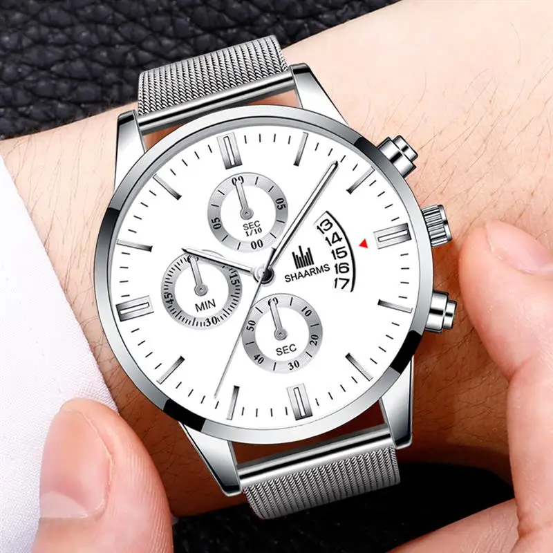 

Men'S Luxury Sport Watch Military Mesh Band Stainless Steel Quartz Date Wristwatch Male Fashion Business Watches Reloj Hombre