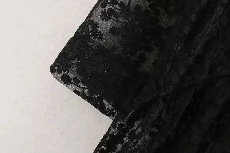 Женское полупрозрачное черное Сетчатое платье рубашка с цветочной вышивкой