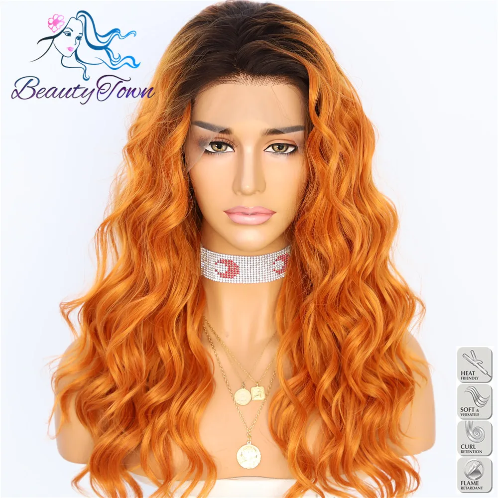 BeautyTown 13x2,5 короткие термостойкие волосы темно-омбре оранжевый ручной работы ежедневный макияж синтетические кружева спереди вечерние парик подарок на праздник