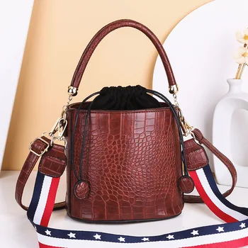 

Fashion Bucket Bag for Women 2020 Stone Pattern Leather Soft Top-handle Handbags Female Luxury Designer Shoulder Bags Crossbody