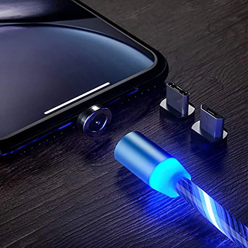 Светодиодный usb-кабель для зарядного устройства, светящееся зарядное устройство, магнитное быстрое подключение, магнитный usb-кабель, совместимый с тремя в одном