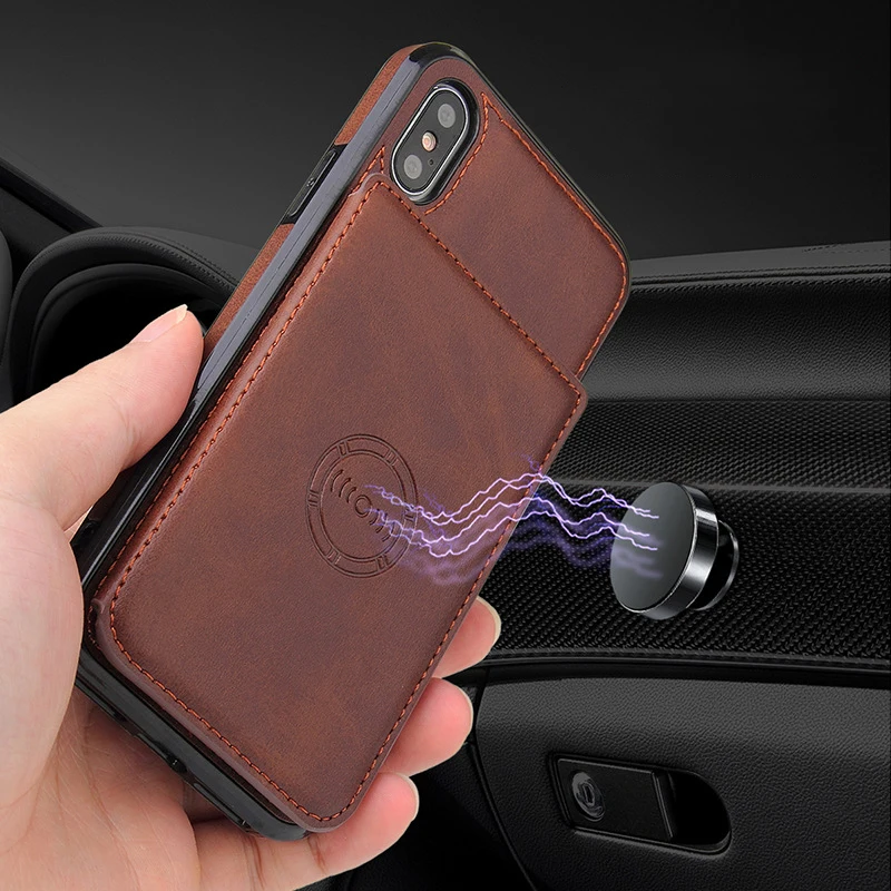 

Luxury flip card slot car magnetic holster shell for iPhone 11 Pro MAX XR X XS 6 6S 7 8 Plus Bracket cover phone case
