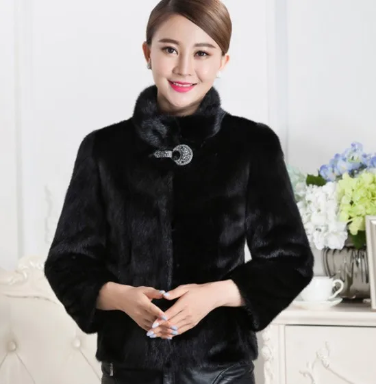 2019 Artificial Winter Women Faux Mink Fur Coat Single Button Slim Plus Size Waterproof Outwear Furry Elegant Overcoat AW295 | Женская