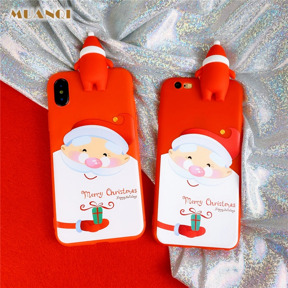 3DCartoon Christmas Phone Case for iPhone 11 Pro Xs Max X XR 7 8 6 6s Plus Cute Soft TPU Matte Santa Back Cover Protective | Мобильные