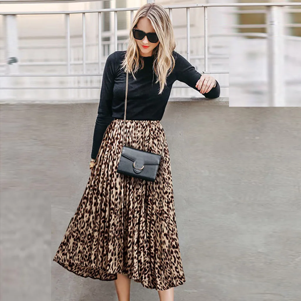 Faldas mujer moda elegantes модная женская шифоновая Свободная юбка с леопардовым принтом для вечеринки, многослойная плиссированная юбка# G3