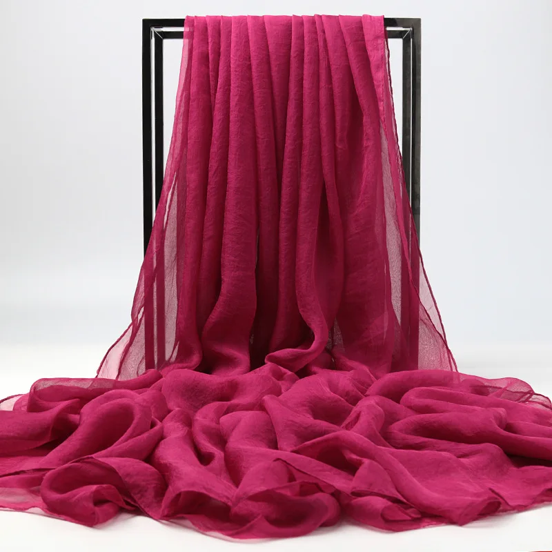 Plus Size 200*150 Cm Womens Solid Color Silk Scarves Long Chiffon Scarf Light Thin Sunscreen Shawl Summer Ladies Beach Scarf - Color: purple red