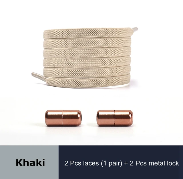 Free to Match Elastic Shoelaces Lock Lazy Laces Flat Multi Color Options No Tie Shoelace Round Capsule Metal 18 Colors Khaki