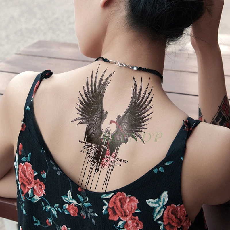 Водонепроницаемая Временная тату наклейка Grim Reaper Hell Wing Dark Angel Tatto флэш поддельные