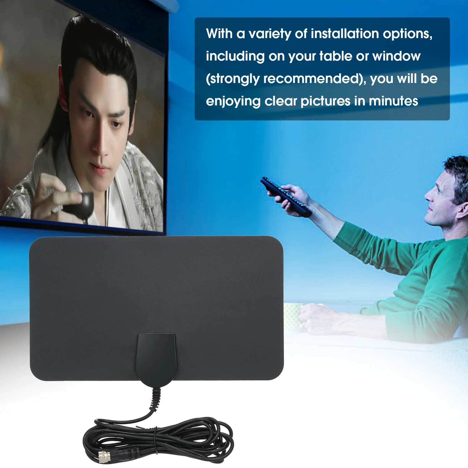 Indoor Digital TV Antenna HD Signal Flat Panel FM UHF HDTV Antenna Signal Receiver