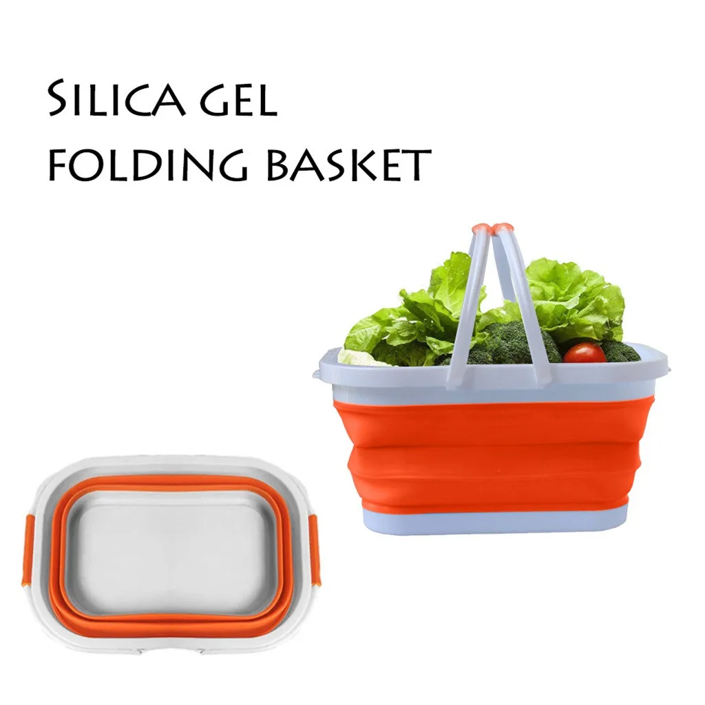 

Rectangular Large Capacity Folding Silicone Laundry Bucket Storage Basket Bag Fruit and Vegetable Wash Drain Sink Storage