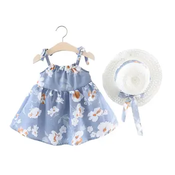 

DishyKooker Girls Dress Kids Infant Summer Bow Straw Hat + Strap Princess Dress Set Newborn Baby Infant Summer Suits Dresses