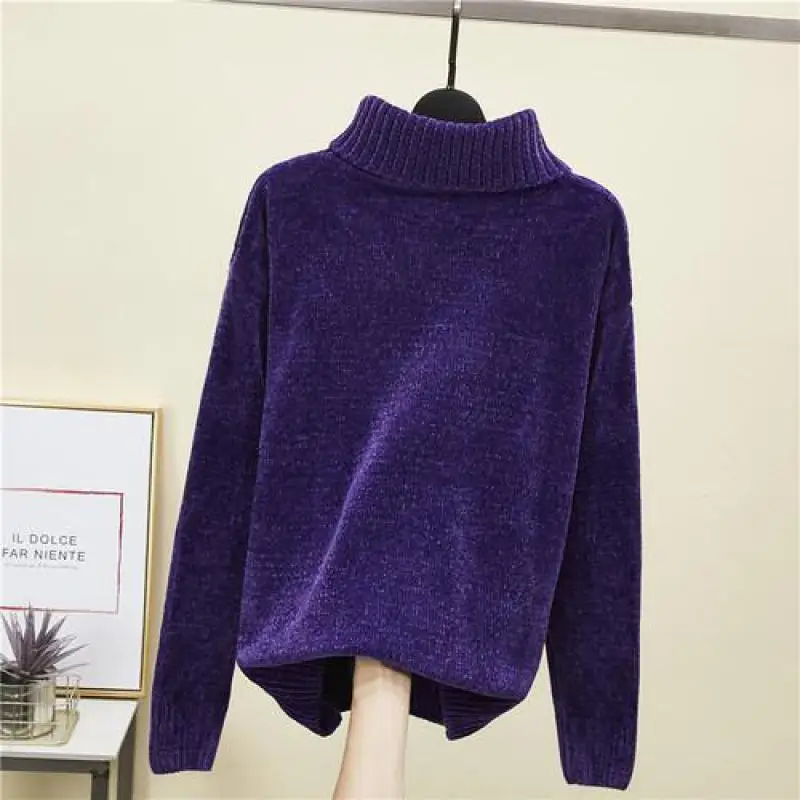 Women Turtleneck Sweater 2019 New Autumn Winter Long Sleeved Streetwear Velvet Pullover Tops Woman Overalls Knitted Sweaters | Женская