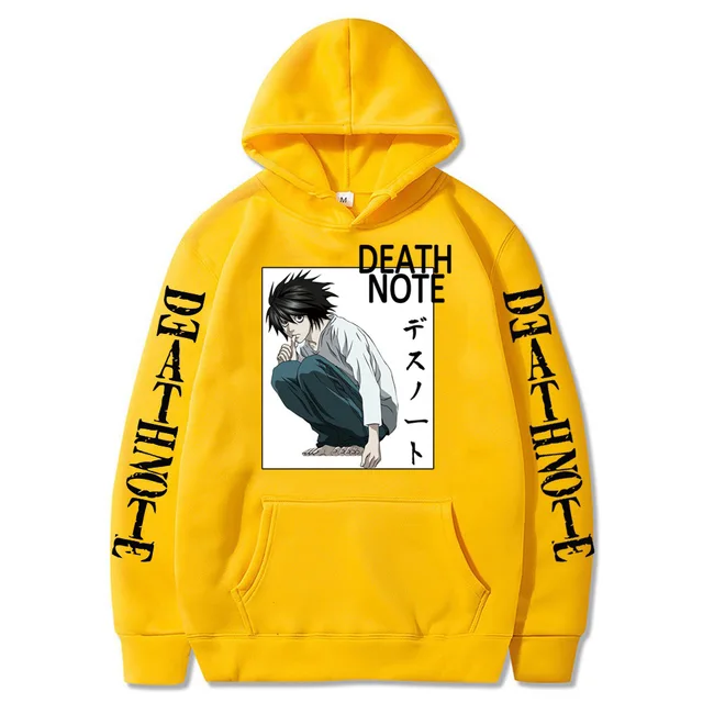 Oversized Men's Hoodie Death Note Anime Harajuku Top Funny Anime Print Unisex Cosplay Cool Sweatshirt Black Clothes Hip Hop Top Yellow4