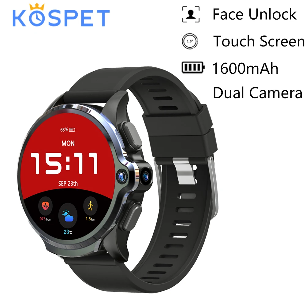 Смарт-часы KOSPET Prime 4G, телефон с функцией распознавания лица, разблокировка, 3 ГБ ОЗУ, 32 Гб ПЗУ, ips экран, для здоровья, спорта, Android, две камеры, умные часы