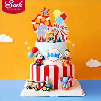 

Lion Circus Clown Elephant Boy Girl Birthday Party Cake Topper Party Supplies Monkey Straw Kid Baking Dessert Love Gifts