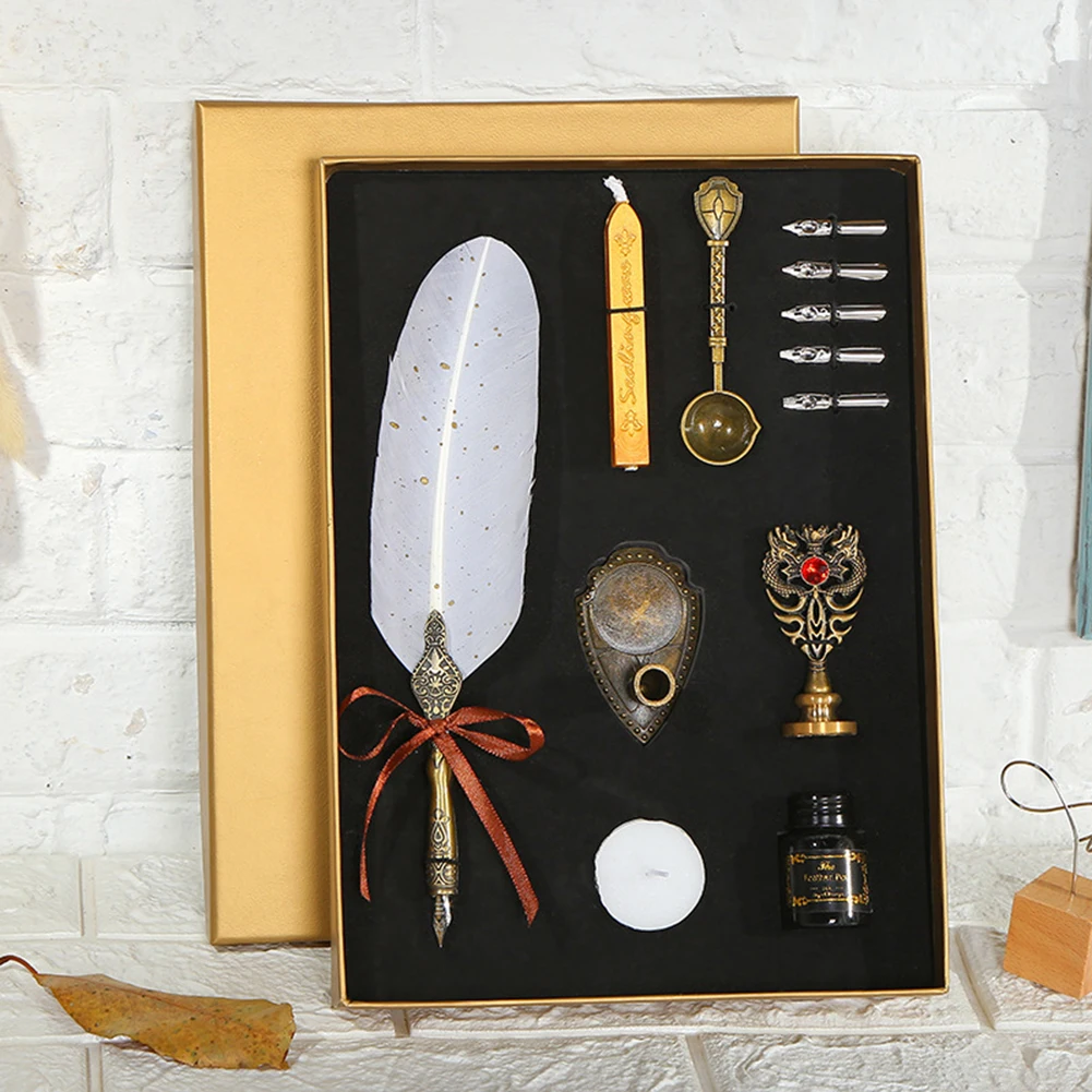 

Carving Feather Pen Set Antique Dip Feather Pen Set Calligraphy Pen Pen Set Home Storage Box Gift