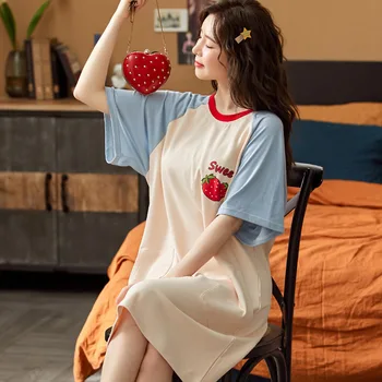 

Summer Cotton Sleepwear Princess Style Cute Nightdress Cotton Cartoon Ladies Nightgown Sexy Nightwear Casual Home Sleep Dress