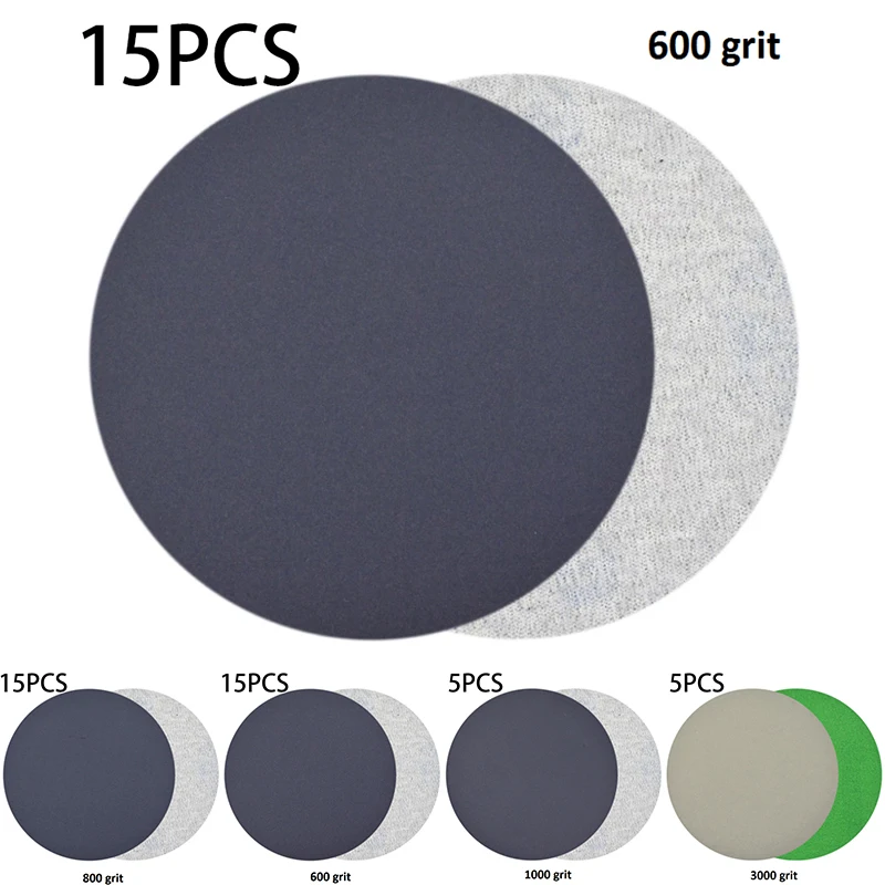 40pcs 3 Sandpaper Kit Wet/Dry Sanding Disc Hook& Loop 600 800 1000 3000 Grit