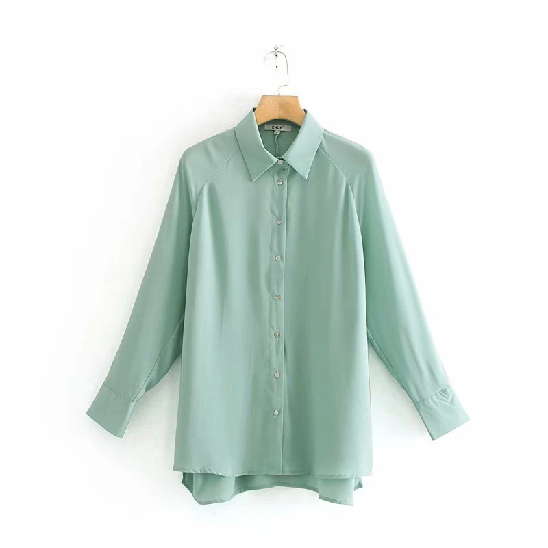CS913 nuevo diseño de manga larga suelto Color verde menta combina con todas camisas de blusa| |