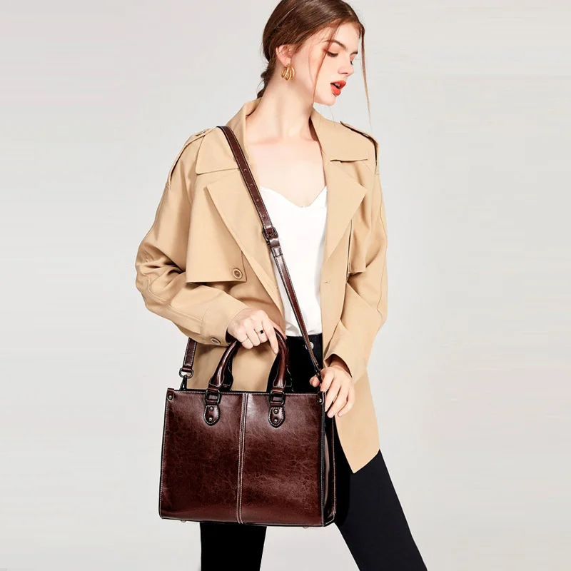 FENICAL Women Vintage Tote Handbag Fashion Large Capacity Shoulder Bag Brown 