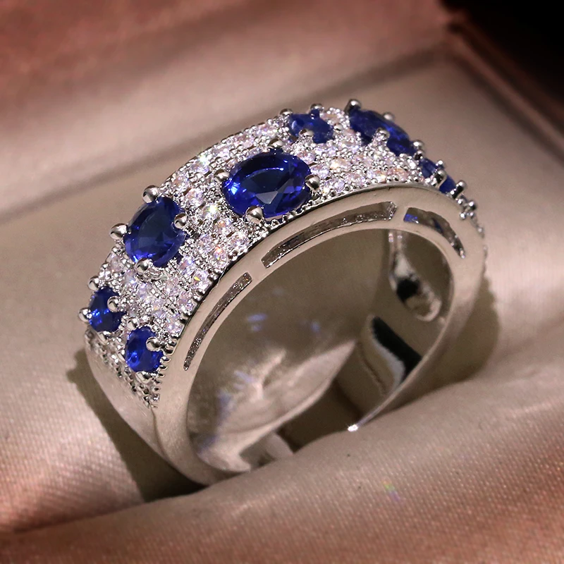Новинка для Женщин Великолепное синее Nano CZ Кольцо Настоящее Сверкающее Ювелирное кольцо подарок ювелирные изделия для свадебной вечеринки подарок - Цвет основного камня: Синий