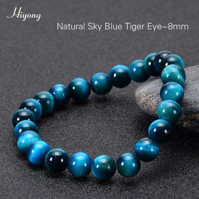 Pulseras de Buda con cuentas de piedra Natural, pulsera de ojo de tigre azul cielo para hombres, pulsera de Yoga de Energy sana - Окраска металла: 1